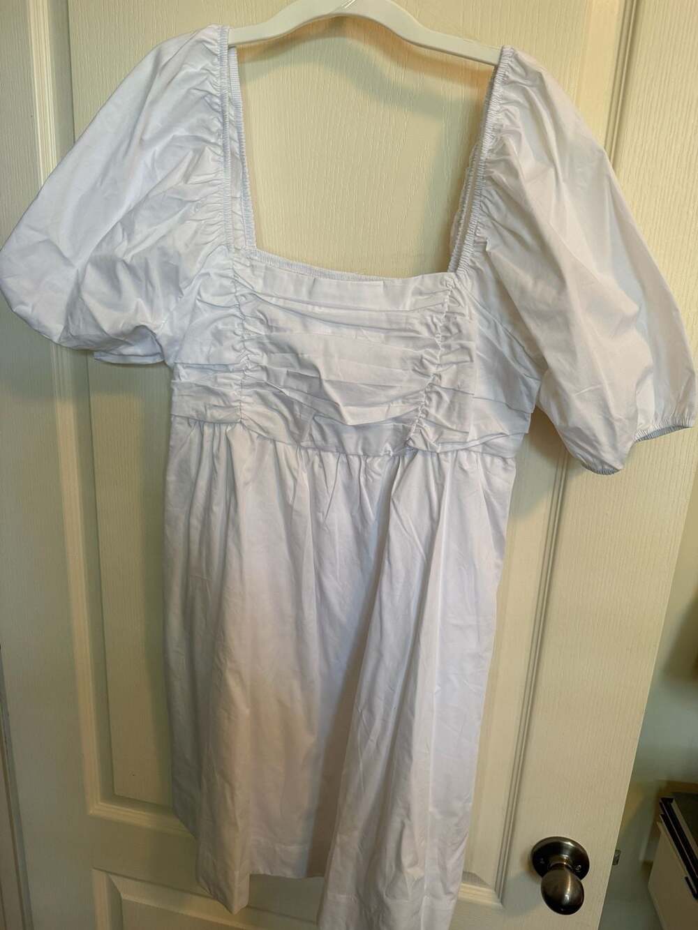 Free Assembly White Puff Sleeve Square Neck Mini Dress, Size M (8-10)